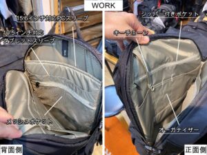 スーリー　アンルートバックパック　WORK側収納スペース