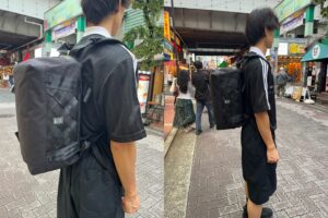 Wearing the CHROME BARRAGE duffle with two backpack straps