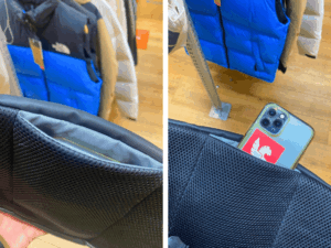 chrome bot flap sling 背面のスマホ収納